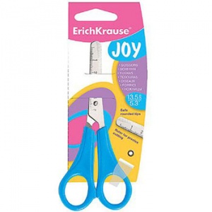 Ножницы Erich Krause Joy 13,5см пластиковые ручки, безопасные закругленные лезвия с линейкой, ассорт