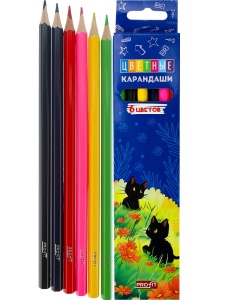 Карандаши цветн,набор,гексаг. 6цв. КОШАЧЬЯ ПРОГУЛКА