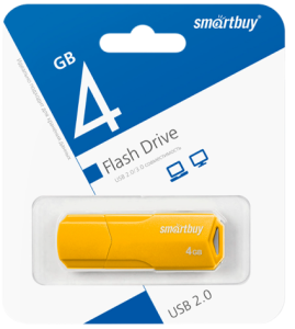 Флеш накопитель USB 2.0, 4GB, Smartbuy, цв. желтый, блистер