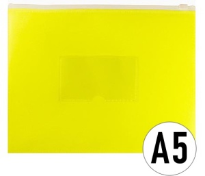 Папка на молнии " Бюрократ " МАЛЫЙ ФОРМАТ А5 ZIP Double Neon желтая, пластик 0,15мм