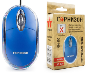 Мышь проводная Гарнизон GM-100B, 9.5x5.5x3.2см, 3 кн, 1,1м, 1000DPI (синий) в кор.