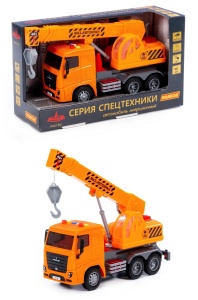 Машина МАЗ Кран, ПОЛЕСЬЕ, 32*11,5*18,5см, свет, звук, инерц, в кор.