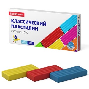 Пластилин " Erich Krause " Basic 6цв, 96г, 17*8см, со стеком, в кор.