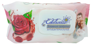 Салфетки влажные 120шт Edelieciss антибакт. роза, клапан крышка