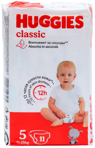 Подгузники детские HUGGIES classic 5 (11-25кг) 11шт
