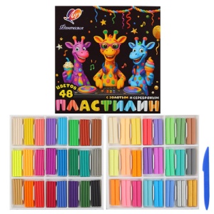 Пластилин " Луч " Фантазия 48цв 636г, классические+пастельные цвета, с золотом и серебром, воск. мяг
