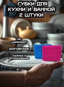 Губки универсальные 2шт (для кухни и ванной), 11*8см, Vivit, микс