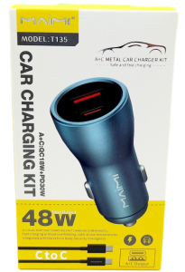АЗУ Maimi T135 Metal, 1-Type-C, 1USB, 1м кабель Type-C to Type-C, цв. зеленый