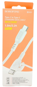 Кабель сетевой Type-C - Type-C " Borofone " BX91 белый, круглый, 1м, 3,0А, PD60W, силикон