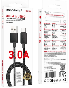 Кабель USB - Type-C, Borofone BX120 нейлон, 1м (черн.) в кор.
