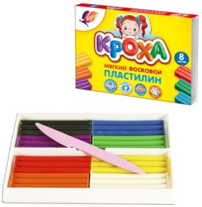 Пластилин "Луч" Кроха 8цв 132г восковой, мягкий, со стеком, картонная упаковка
