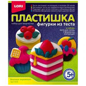 Фигурки из теста Lori Вкусные пирожные, тесто для лепки в брусочках, 4 формочки, инструкция