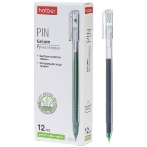 Ручка гелевая, зеленая, (ЦЕНА ЗА 12ШТ) "Hatber" Pin 0,5мм, толщина письма 0,25мм, трехгранная