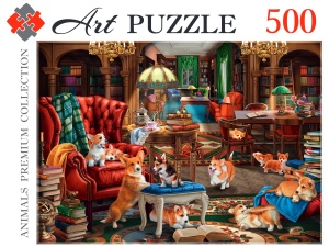 Пазлы "Art Puzzle" КОРГИ В БИБЛИОТЕКЕ, 23*18см, 500эл. в кор.
