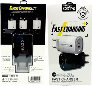 Адаптер сетевой COYE, 1USB, 1TYPE-C, 20w, AR-392, цв. черный, в кор