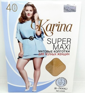 Колготки 40 DEN, 6-7XXXL "Karina" цв. Miele (Легкий загар) матовые, для полных женщин. в кор.