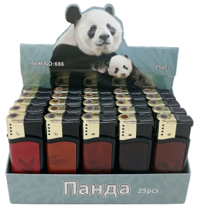Зажигалка Турбо Кожа с фонариком, 25шт (ЦЕНА ЗА 25ШТ) Панда, микс