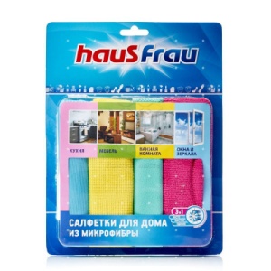 Салфетка для уборки "Haus frau" 4в1 30*30см микрофибра, в пакете
