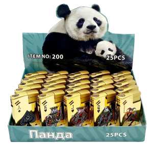 Зажигалка Панда, Турбо 25шт (ЦЕНА ЗА 25ШТ) зол. с рис. карты, микс