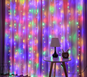 яяя Гирлянда штора 600LED 3*3м, разноцветн., белый провод