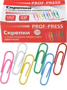 Скрепки металл. цветные 28 мм, 100кн. (ЦЕНА ЗА 1 ШТ)  в кор.