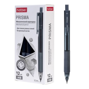 Карандаш ч/гр, механический (ЦЕНА ЗА 12ШТ) "" Hatber " Prisma 0,7мм с ластиком, картонная упаковка