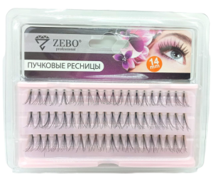 Накладные ресницы ZEBO 14мм пучковые, блистер