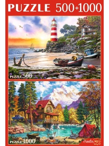 ПАЗЛЫ 2в1 (500+1000) УМИРОТВОРЯЮЩИЕ ПЕЙЗАЖИ, 35*24см, в кор.