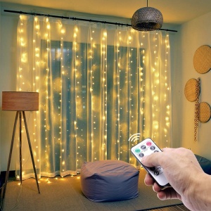 яяя Гирлянда Штора желт. с Пультом, 3*2м, 320LED, белый провод