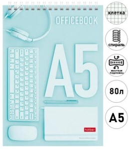 Блокнот А5, КЛЕТКА, 80л, спираль сверху "Hatber" Офис в стиле вайб, обл. мел. карт. УФ-лак жест. под