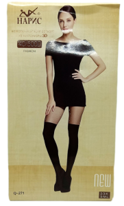 Колготки Нарис, имит. чулки, микрофибр. стразы 3D, 40/500DEN,  2-3-4 S-M-L, черн
