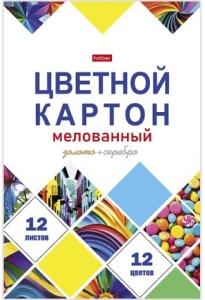 Картон цветной А4 мелованный 12л 12цв, 190г/м2, золото+серебро, "Hatber" Мозаика, в папке