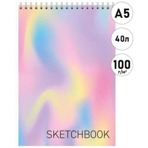 Скетчбук, белая бумага 100г/м2, А5, 40л, спираль, без линовки, обл. карт. жест. подложка "Lamark"