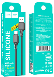 Кабель USB - Type-C, Hoco X101, 3A,  силиконовый, 1м (черный) в кор.