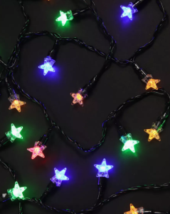 яяя Гирлянда уличная 10м, 100LED, Звезды, d=3см, разноцветн., черн. пров.