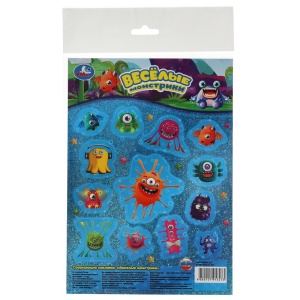 Наклейки Веселые Монстрики. Сверкающие 145х210мм. Умка