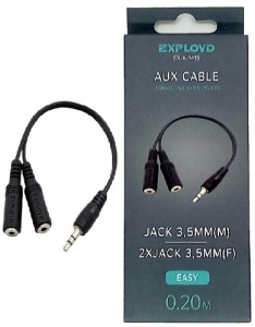А2 Разветвитель Aux Jack 3,5mm  2 x Jack 3,5mm "Exployd" EX-K-1415 Easy чёрный, круглый, 0,2м, силик