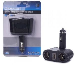 Разветвитель прикуривателя Olesson 1646, 1USB, 2 порта (черный)