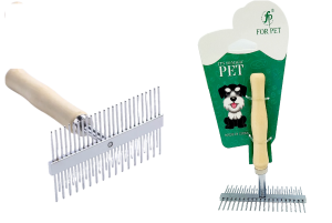Расчёска Двухсторонняя для шерсти, 12.5*10*5.5см, FOR PET с деревянной ручкой, на листе, подвес.