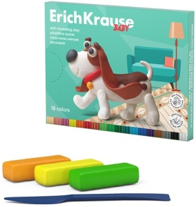 Пластилин "Erich Krause" Baby 18цв, 234г, мягкий, восковой, со стеком, картонная коробка