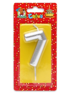 Свеча для торта Серебряная Цифра 7, 14*6,5см, блистер