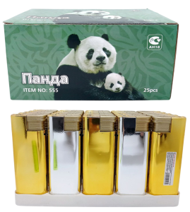 Зажигалка турбо "Панда" золото/серебро 11*4см, 25шт в уп. (ЦЕНА ЗА 25ШТ) микс