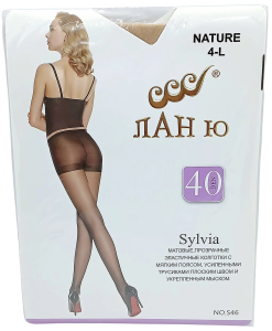 Колготки "Лан Ю" 40DEN, 4-L, цв. Nature, матовые, прозрачн. с мяким поясом, усилен. трусиками
