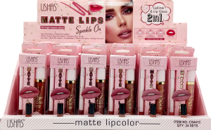Помада жидкая (матовая) + карандаш для губ "Ushas" (2в1) /24шт (цена за 1 шт), микс