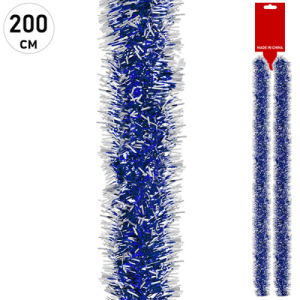 яяя Мишура 200см d=7см, Синяя/Белая (ЦЕНА ЗА 10ШТ) европодвес