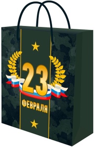 яяя Пакет подарочный с глянц.лам. 26,4х32,7x8 см(L) Армейский праздник,128 г