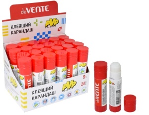 Клей-карандаш " deVente " 9гр, 24шт (ЦЕНА ЗА 24ШТ) основа PVP, быстросохнущий, картонный дисплей