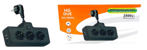 Удлинитель Сетевой фильтр HG DUE HG-2806U,3розетки, 2 USB + 1 TYPE C, 2500W, черный, 21*11см, в кор.