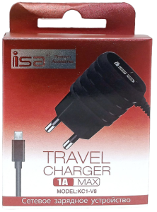 Адаптер с кабелем ISA MicroUSB 1A 110-240В, 1,2м (черный)