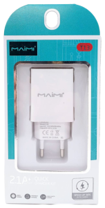 Адаптер Maimi T13, 1USB, 2.1A, + 1м кабель MicroUSB, цв. белый, в кор.